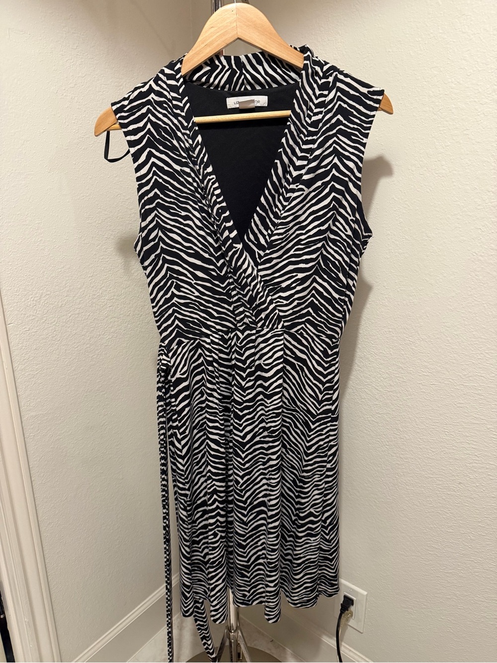 Liz Claiborne Black and White Zebra Print Midi Wrap Dress